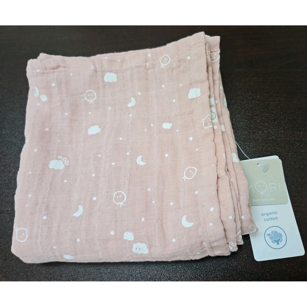 MORI Baby Blanket Pink Stars Circles Cotton Muslin Swaddle Receiving New  30x30